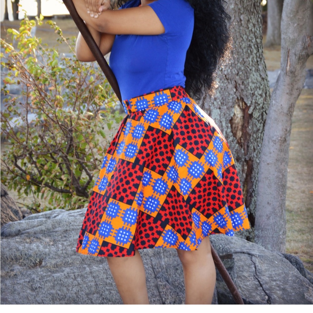 Red and Blue Knee-Length Skater Skirt